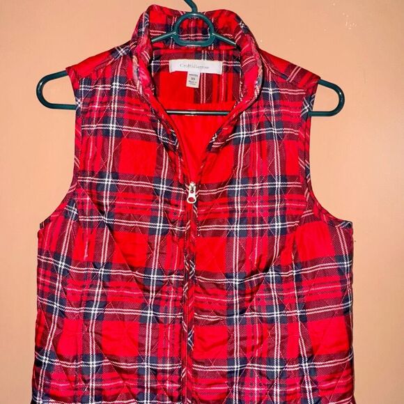 Croft & Barrow Women's Red Plaid Puffer Vest - Size XS - Picture 7 of 8
